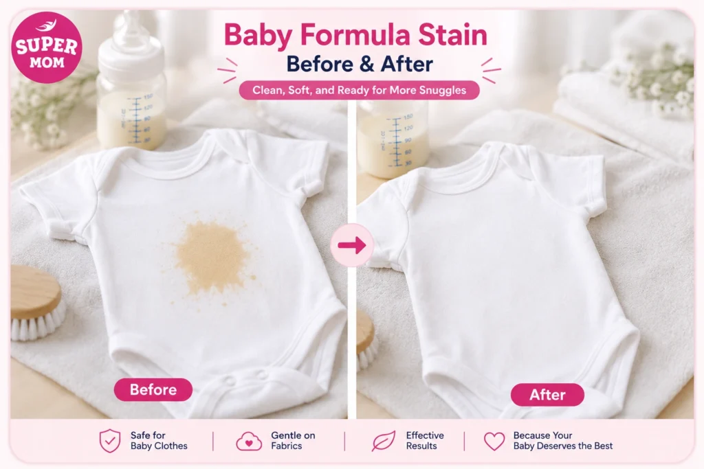 Fresh clean baby clothes after washing away baby formula stains