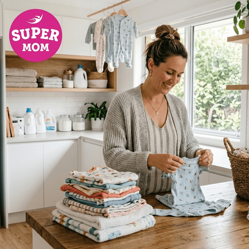 Mother cleaning baby clothes
